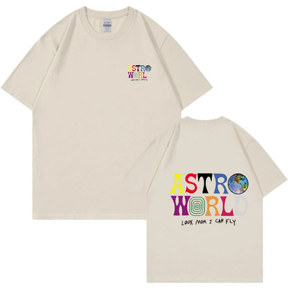 Camiseta AstroFly — Algodón Streetwear Letter Print Premium