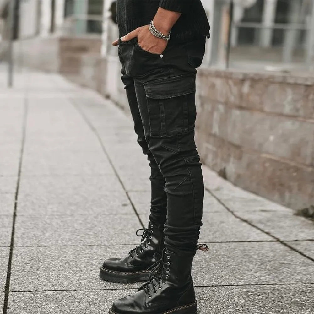 UrbanCore — Vaqueros Cargo Masculinos Ajustados con Múltiples Bolsillos