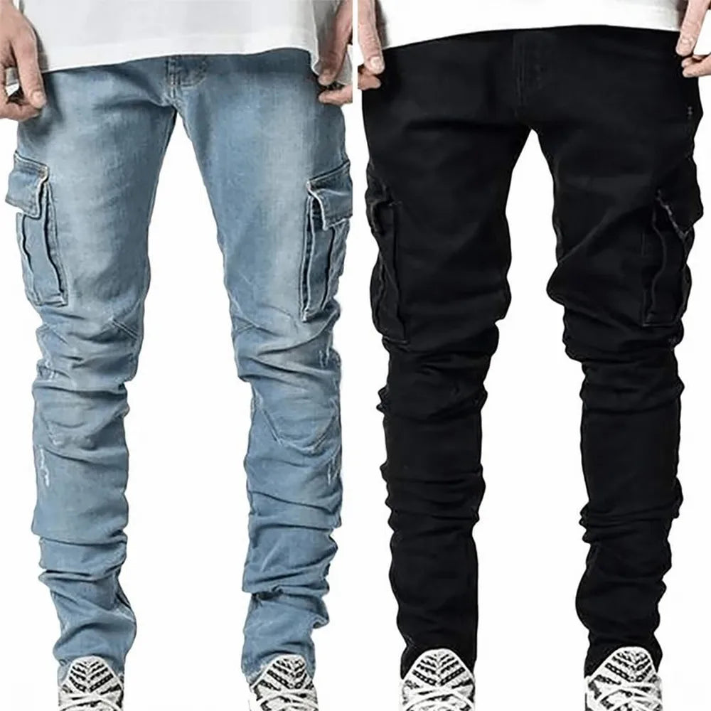 UrbanCore — Vaqueros Cargo Masculinos Ajustados con Múltiples Bolsillos