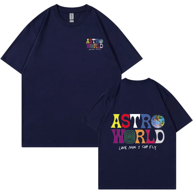 Camiseta AstroFly — Algodón Streetwear Letter Print Premium